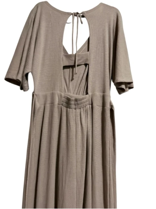 EUC Women's MUMO Taupe Ribbed V-Neck Maxi Dress with Open Back, Size L - Picture 8 of 11